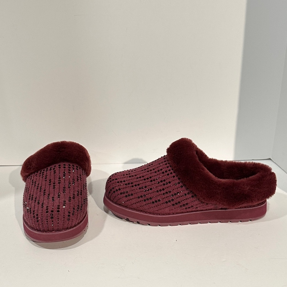 Bobs from Skechers Burgundy Faux Fur Cuffed Slippers